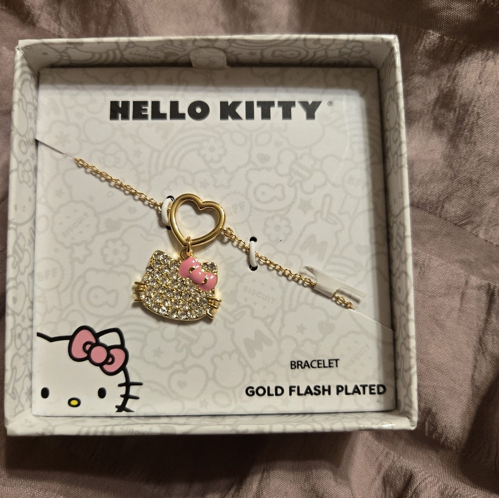 NWOT Hello Kitty Gold and Pink Heart Bracelet
